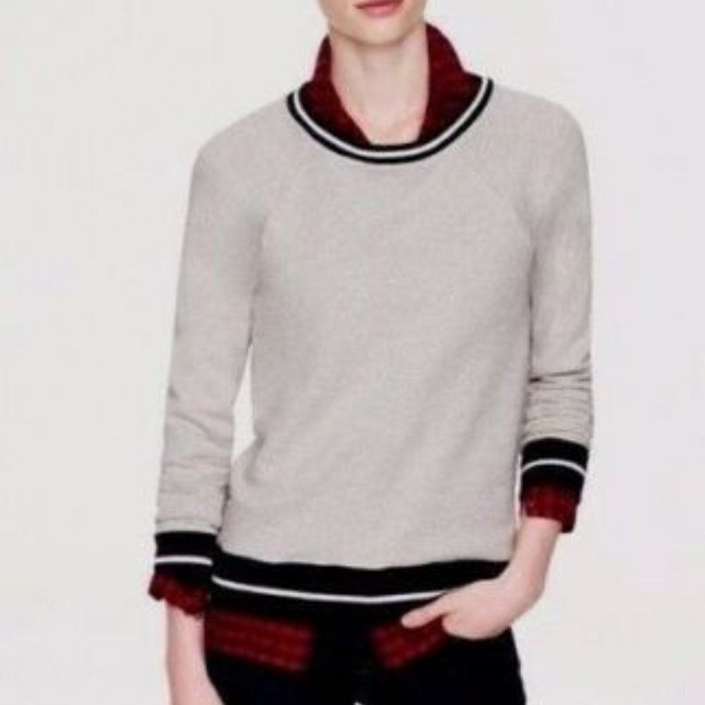 Women's J. Crew Gray Cotton Terry Wool Tipped Sweatshirt Collegiate Prepster S